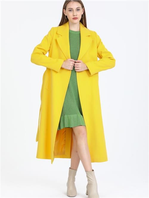 Women Coat With Belt Wholesale Yellow Color