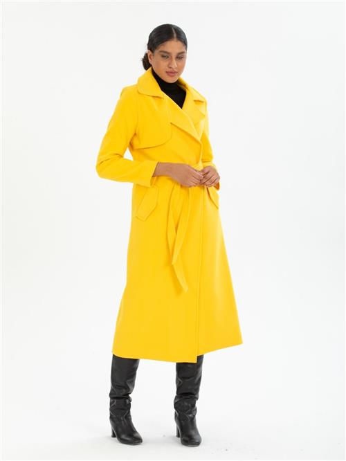 Women coat with belt wholesale Yellow color