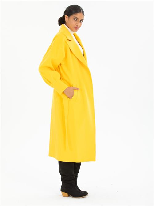 Women coat with belt wholesale Yellow color