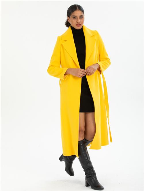 Women coat with belt wholesale Yellow color