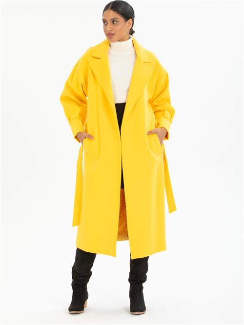 Women coat with belt wholesale Yellow color