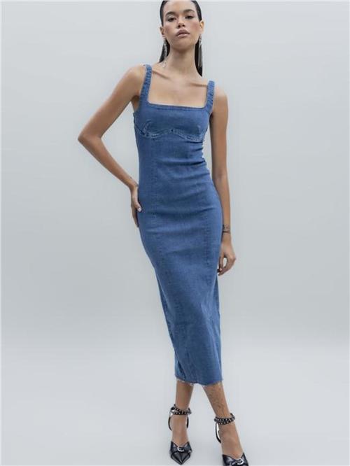 Women denim midi dress wholesale Blue color wholesale clothing