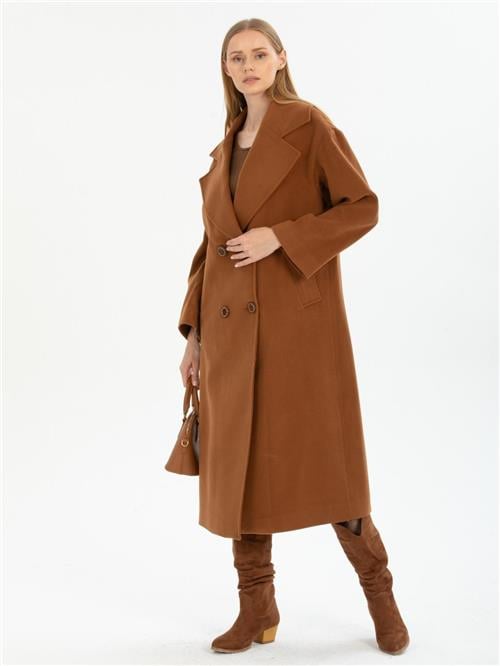 Women four-button coat wholesale Brown color
