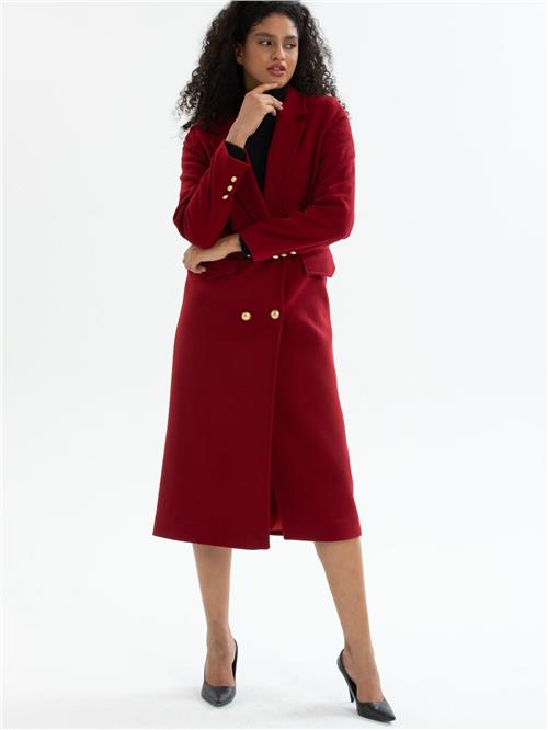 Women four-button coat wholesale Burgundy color