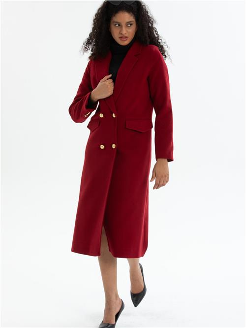 Women four-button coat wholesale Burgundy color