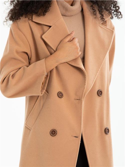 Women four-button coat wholesale Camel color