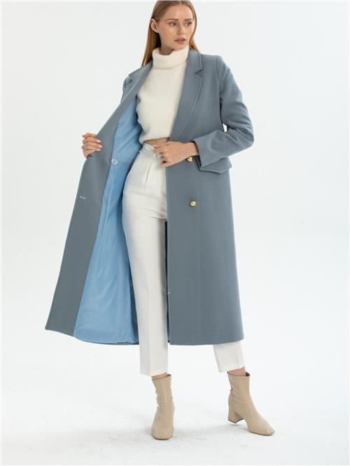 Women four-button coat wholesale Light Blue color