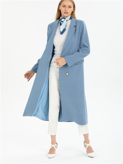 Women four-button coat wholesale Light Blue color