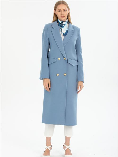 Women four-button coat wholesale Light Blue color