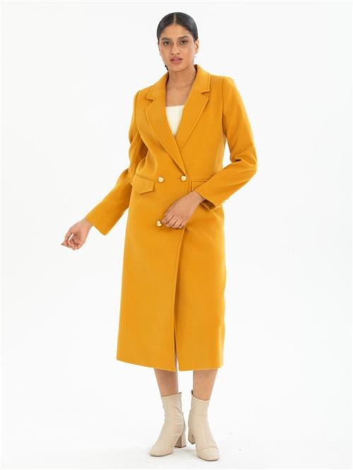 Women four-button coat wholesale Mustard color