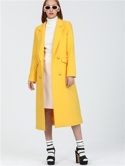 Women Four-Button Coat Wholesale Yellow Color