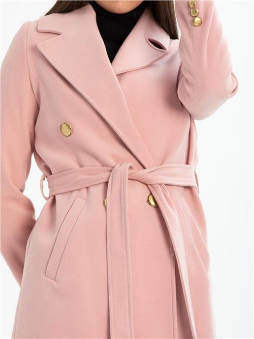 Women four-button coat with belt wholesale Baby Pink color