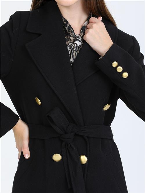 Women Four-Button Coat With Belt Wholesale Black Color