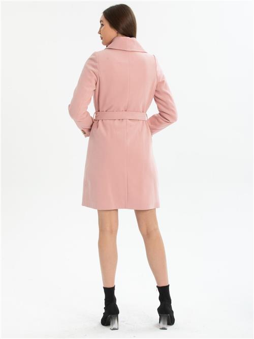 Women four-button coat with belt wholesale Baby Pink color