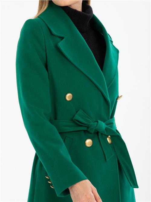 Women four-button coat with belt wholesale Green color