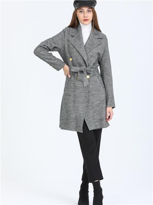 Women Four-Button Coat With Belt Wholesale Gray Color