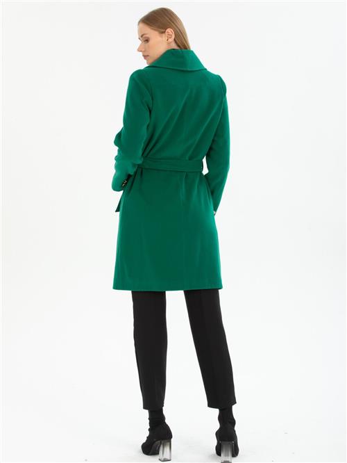 Women four-button coat with belt wholesale Green color