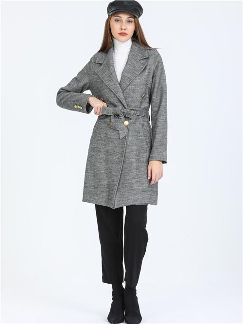 Women Four-Button Coat With Belt Wholesale Gray Color