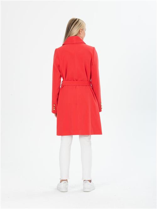 Women Four-Button Coat With Belt Wholesale Coral Color