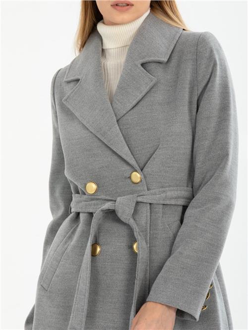 Women four-button coat with belt wholesale Gray color