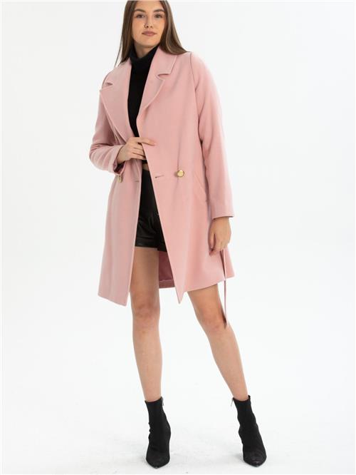 Women four-button coat with belt wholesale Baby Pink color