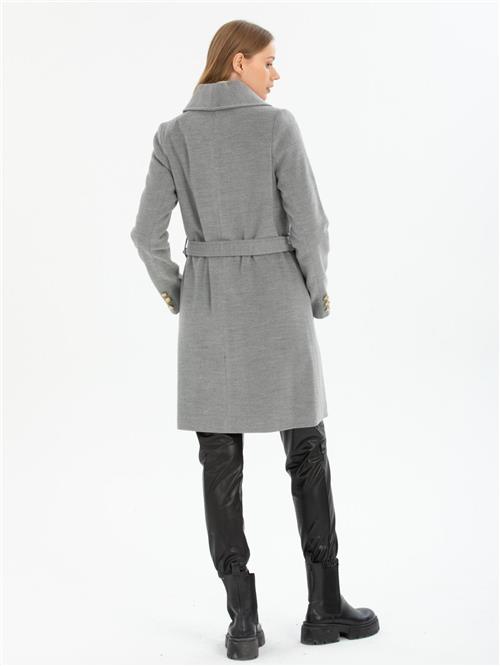 Women four-button coat with belt wholesale Gray color