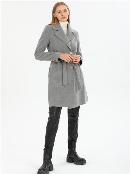 Women four-button coat with belt wholesale Gray color