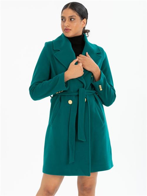 Women four-button coat with belt wholesale Petrol color