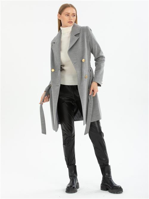 Women four-button coat with belt wholesale Gray color