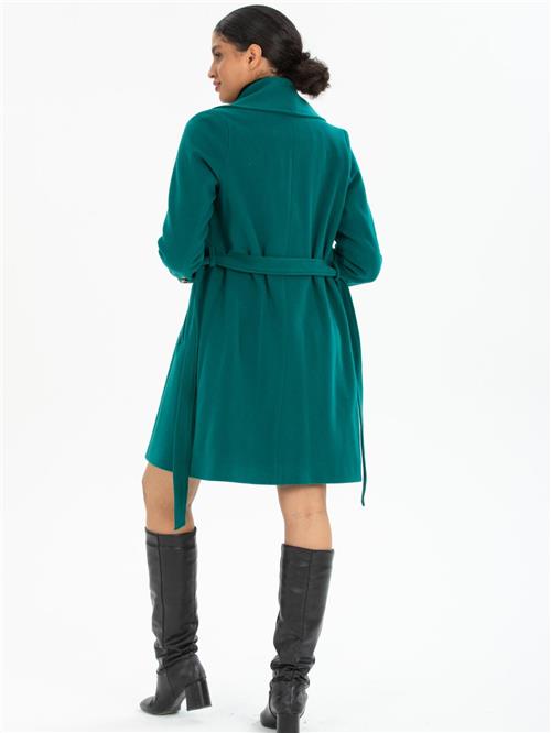 Women four-button coat with belt wholesale Petrol color