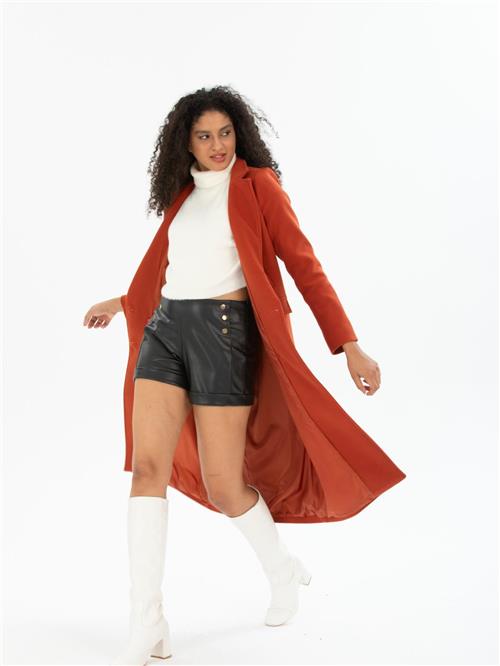 Women four-buttons coat wholesale Brick Red color
