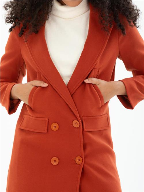 Women four-buttons coat wholesale Brick Red color