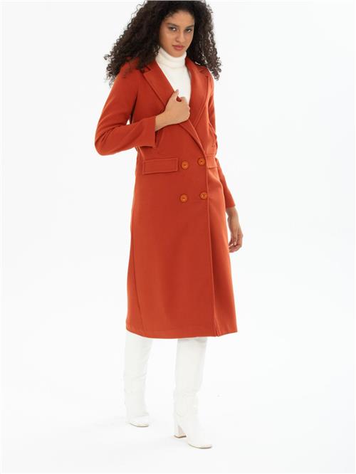 Women four-buttons coat wholesale Brick Red color