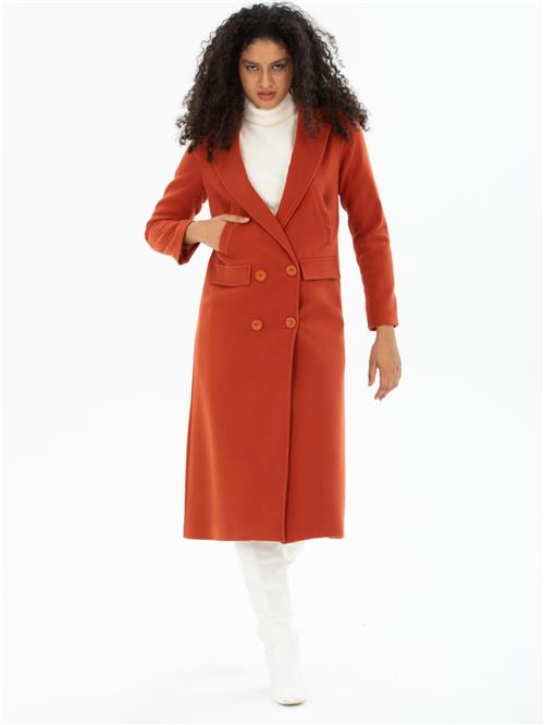 Women four-buttons coat wholesale Brick Red color