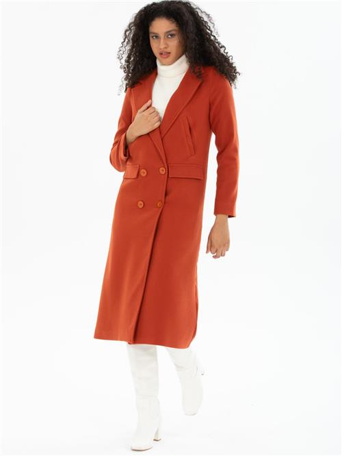Women four-buttons coat wholesale Brick Red color