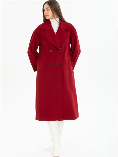 Women four-buttons coat wholesale Burgundy color