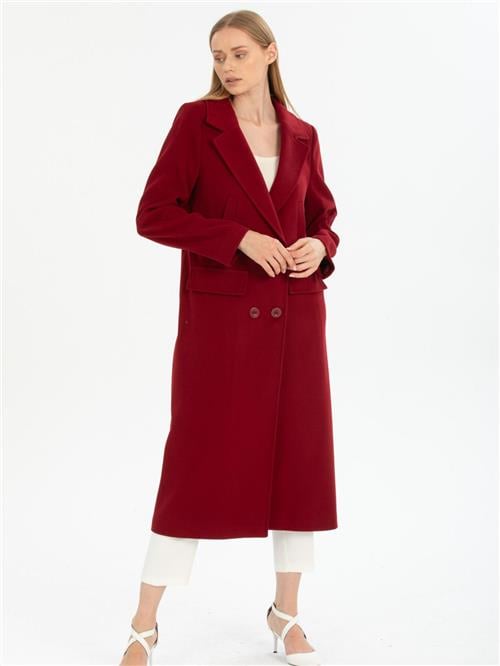 Women four-buttons coat wholesale Burgundy color
