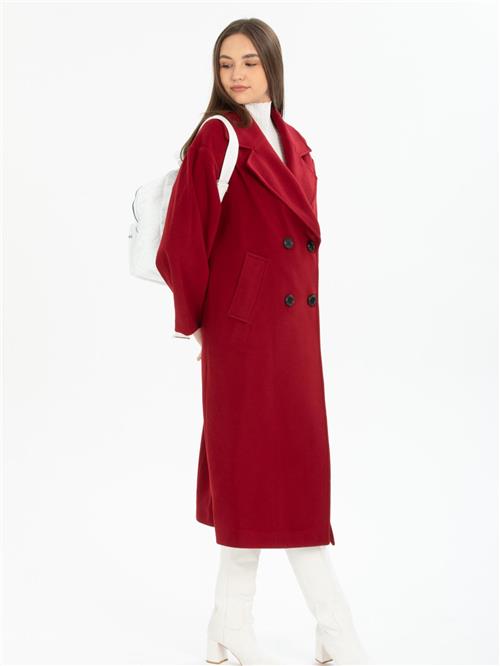 Women four-buttons coat wholesale Burgundy color