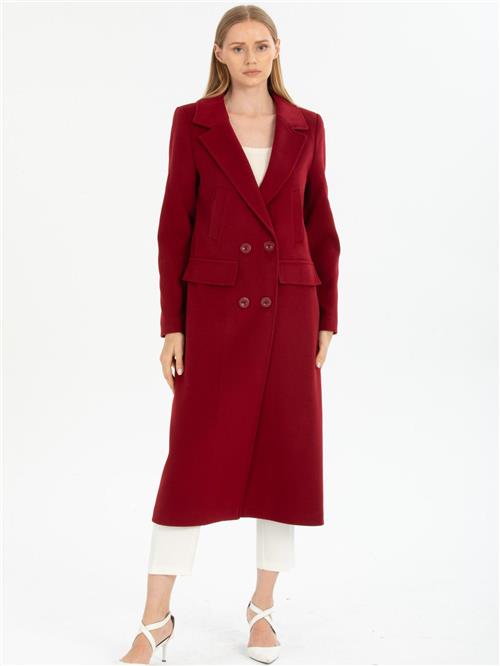 Women four-buttons coat wholesale Burgundy color