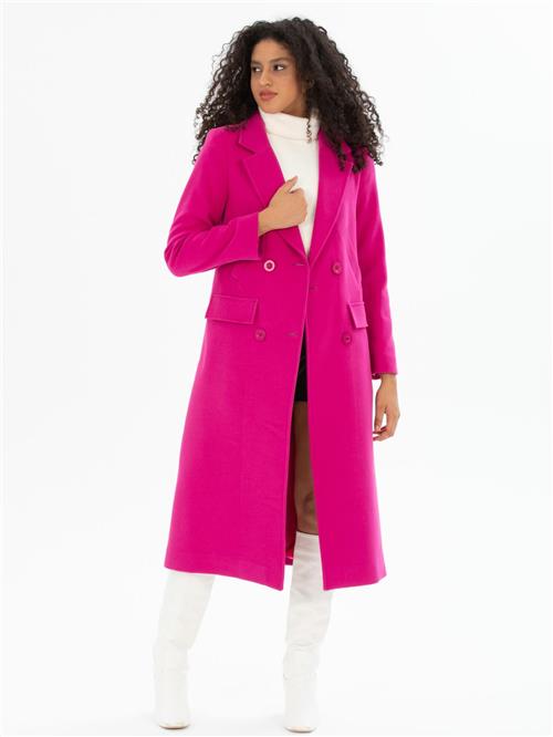 Women four-buttons coat wholesale Fuchsia color