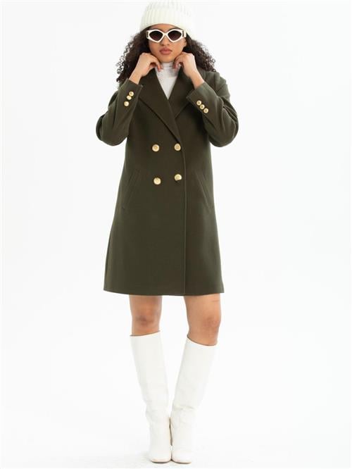Women four-buttons coat wholesale Khaki color