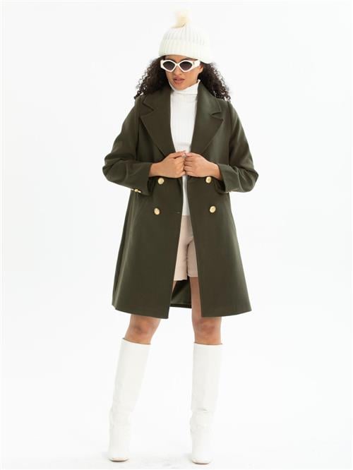 Women four-buttons coat wholesale Khaki color