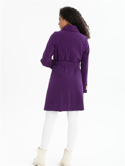 Women four-buttons coat with belt wholesale Purple color