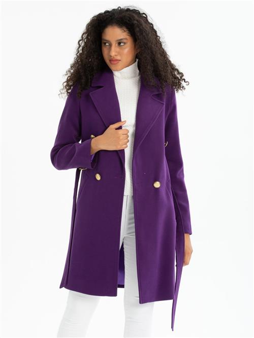 Women four-buttons coat with belt wholesale Purple color
