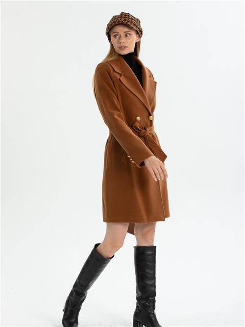 Women four-buttons coat with belt wholesale Camel color