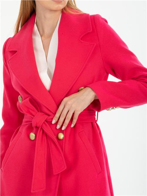 Women four-buttons coat with belt wholesale Fucshia color