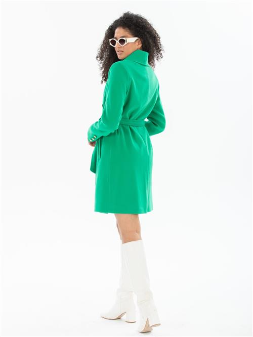 Women four-buttons coat with belt wholesale Green color