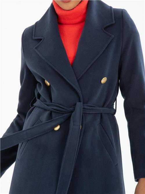 Women four-buttons coat with belt wholesale Navy color