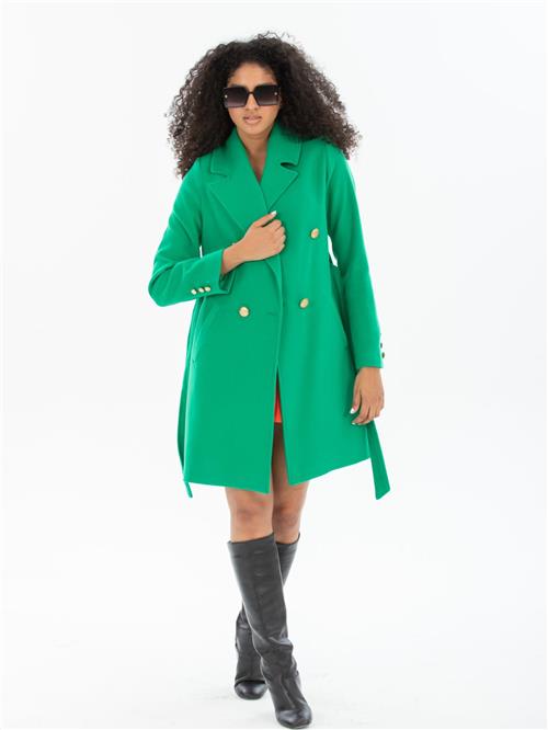 Women four-buttons coat with belt wholesale Green color