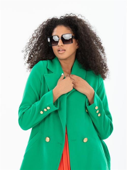 Women four-buttons coat with belt wholesale Green color